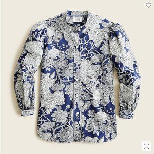 J Crew Collection Classic-fit collarless puff-sleeve shirt Ratti® seashell print